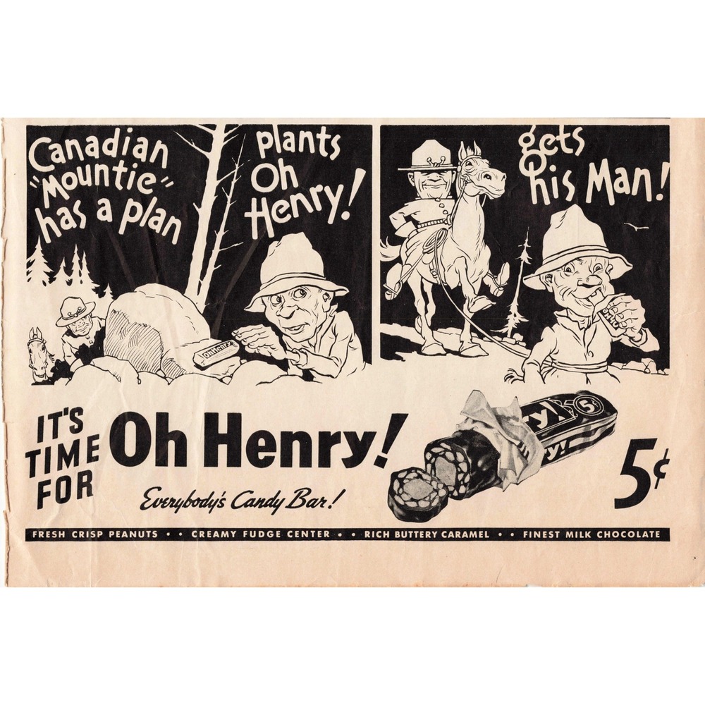 Vintage Oh Henry Candy Bar Magazine Ads Lot 6 Comic Style 5 Cent Confectionery - Picture 5 of 6